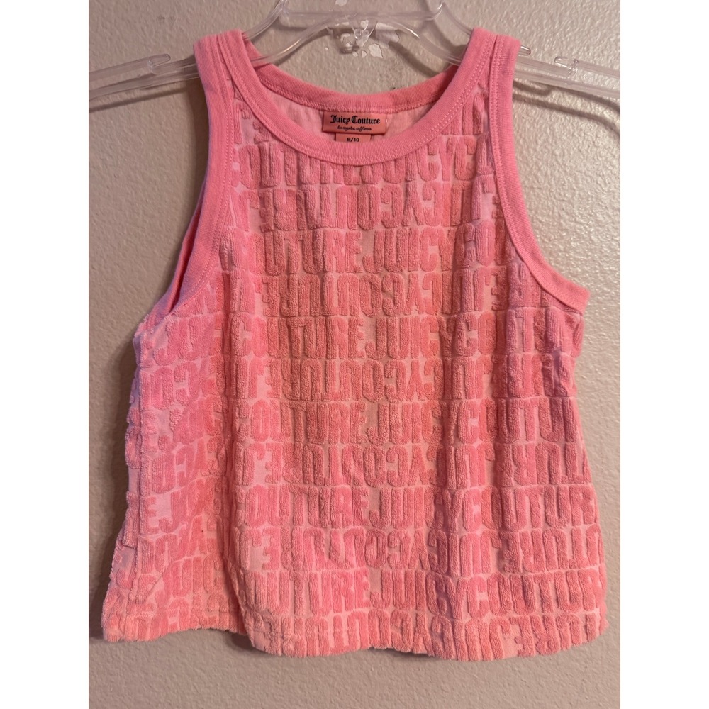 Juicy Couture Girls Pink Terry Cloth Embossed Logo Tank Top Size 8/10